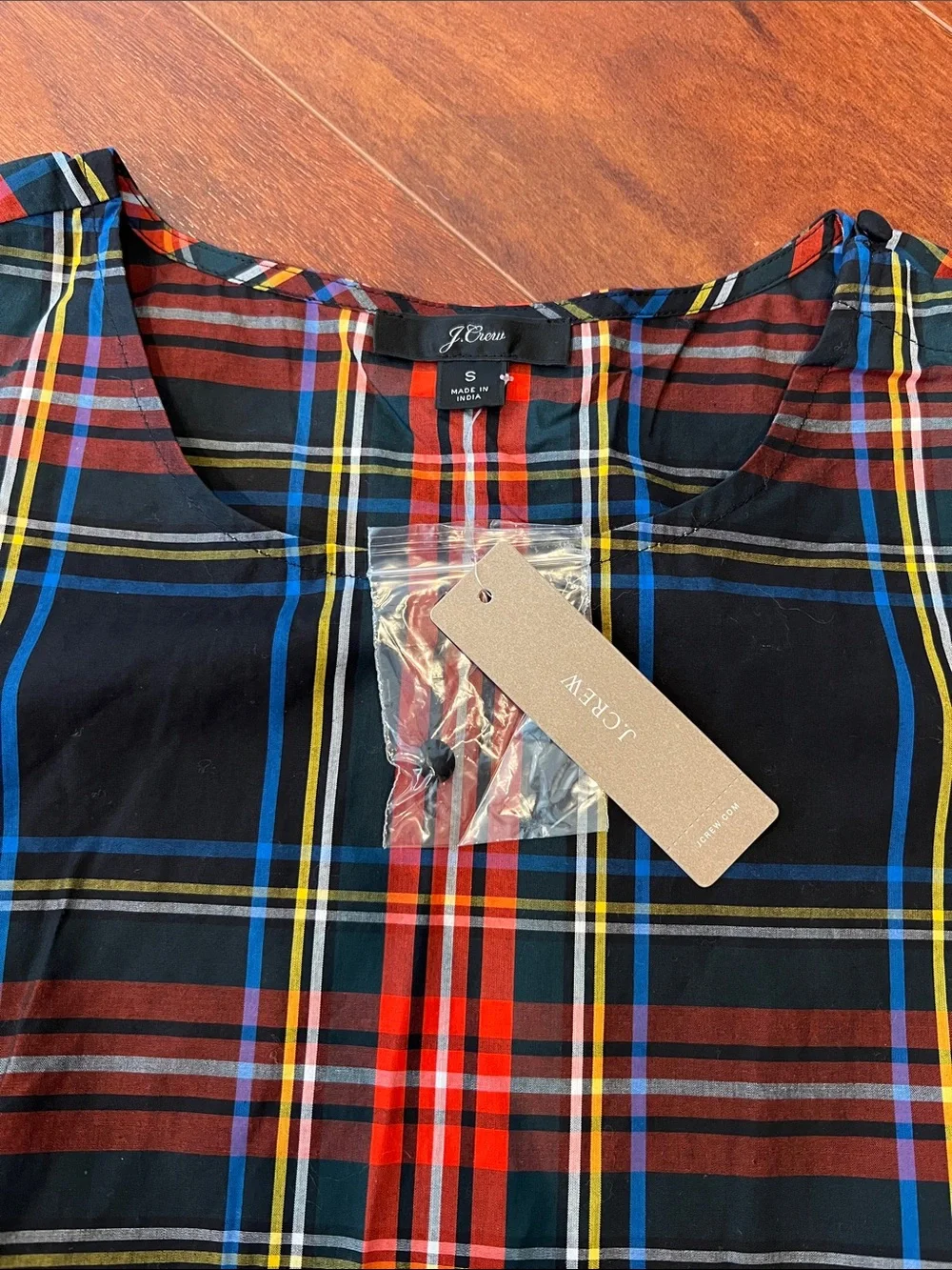 J. Crew Navy and Red Plaid Ruffle-Sleeve Blouse